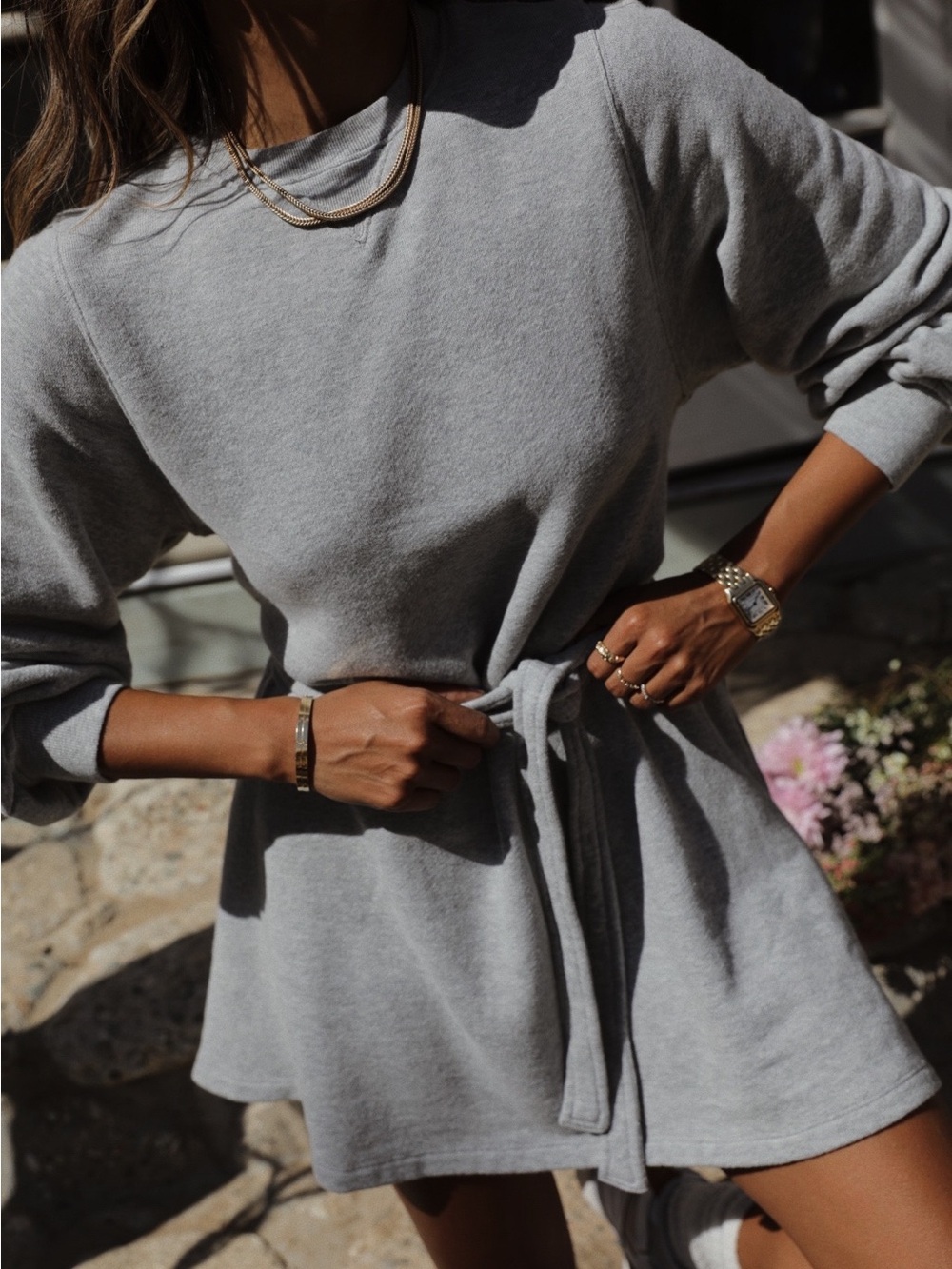 Sincerely Jules x Bandier Grey Tie-Waist Mini Dress